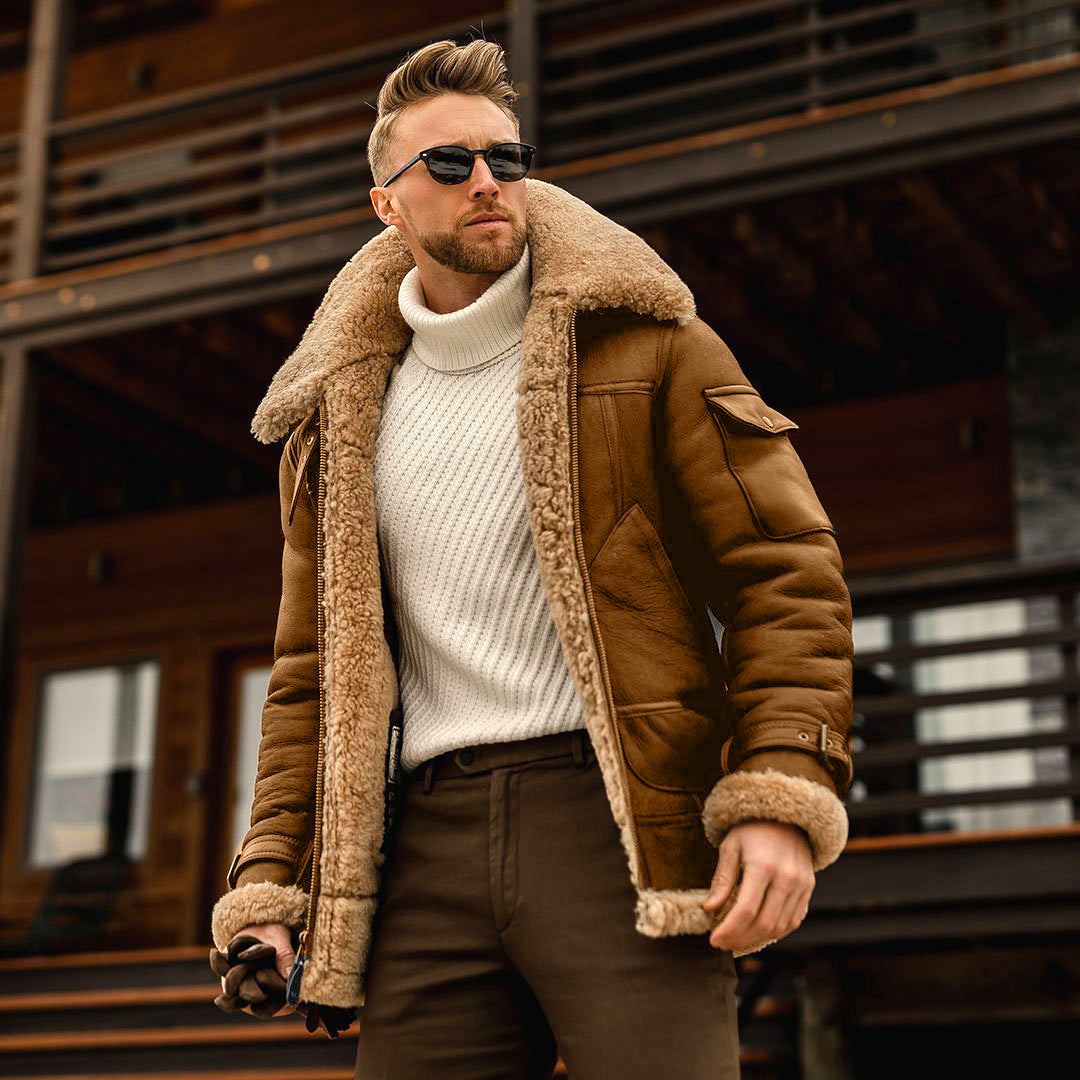 Men’s Winter Military Fleece Jacket – Fur Collar, Warm Parka, Multiple Pockets - 3KDyn